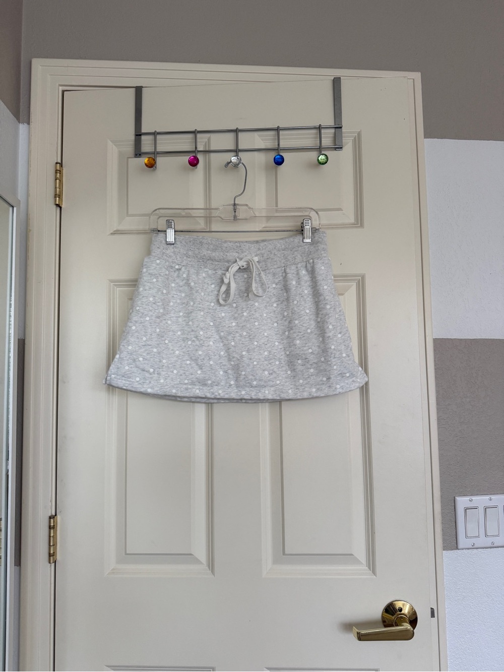 Light Gray Polka Dot Skort with Drawstring Waist